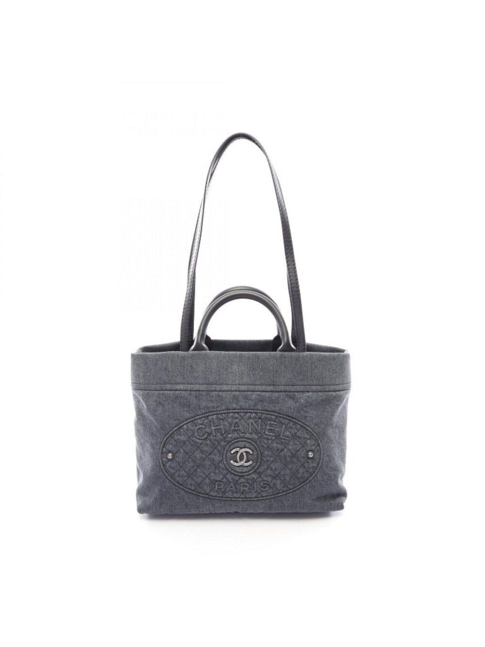 Chanel Tote Bag CC Logo 2-Way Denim Blue Black